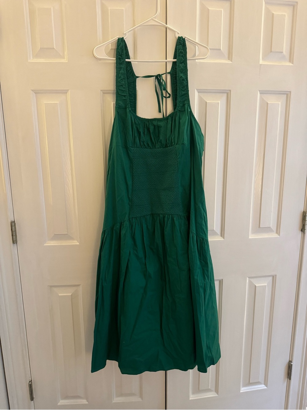Anthropologie Emerald Green Smocked Midi Dress